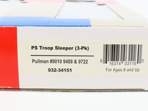 HO Scale Walthers 932-34151 Pullman Troop Sleeper Passenger Car 3-Pack