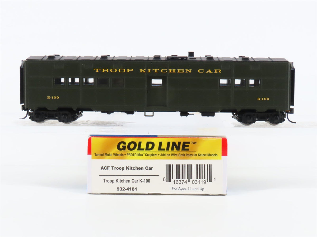 HO Scale Walthers Gold Line 932-4181 ACF Troop Kitchen Car #K-100