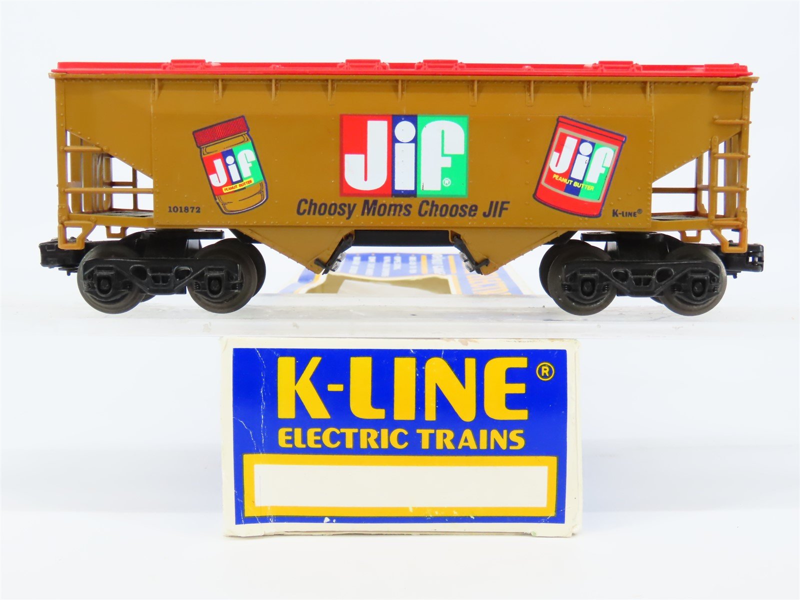 O Gauge 3-Rail K-Line Jif Peanut Butter 2-Bay Covered Hopper #101872