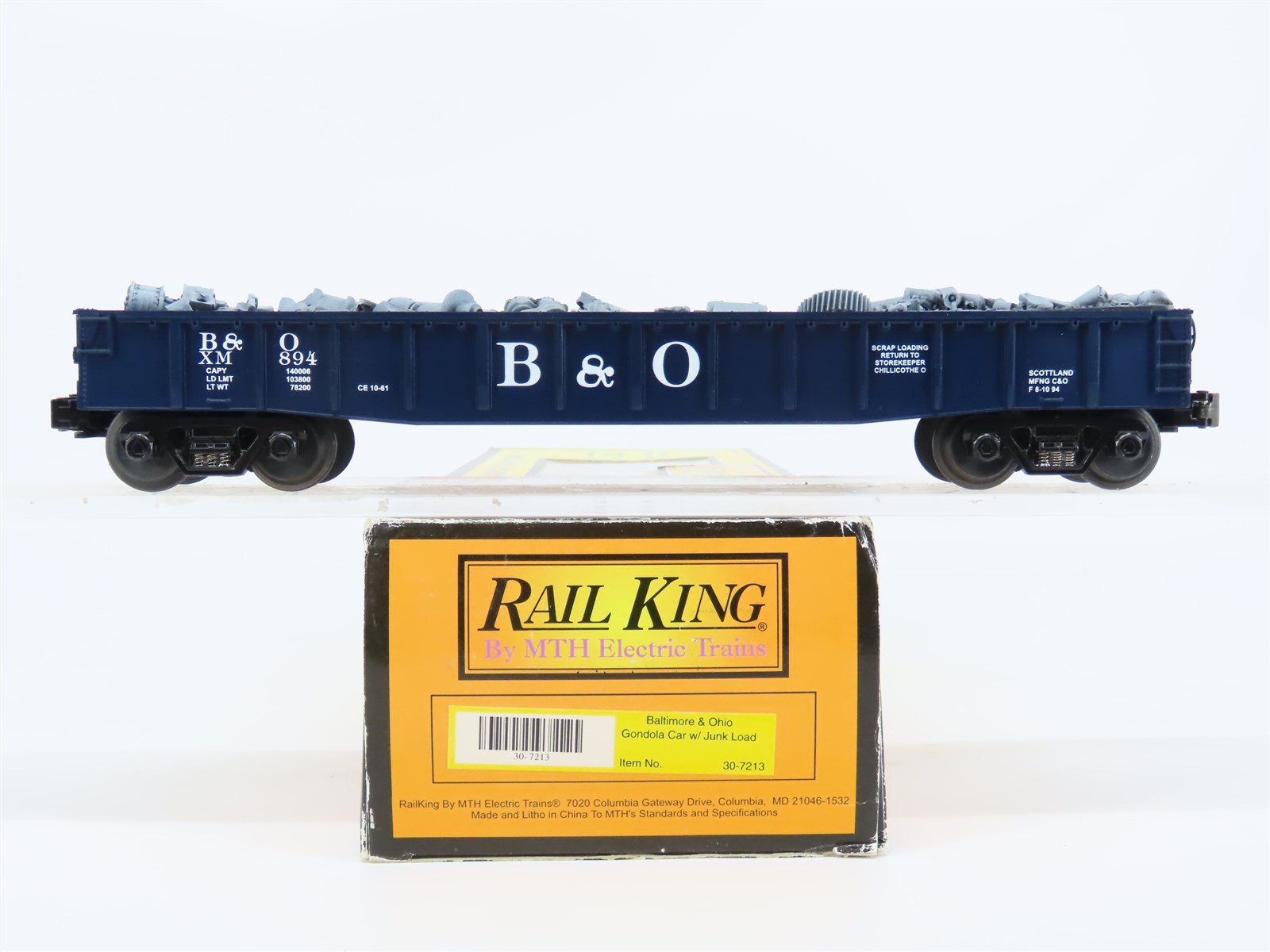 O Gauge 3-Rail MTH Rail King 30-7213 B&O Baltimore & Ohio Gondola #XM894
