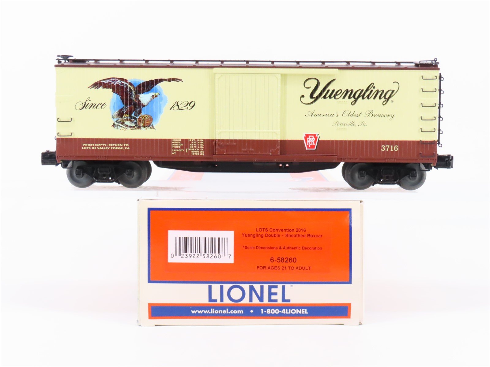 O Gauge 3-Rail Lionel 6-58260 LOTS Convention 2016 PRR Yuengling Box Car #3716