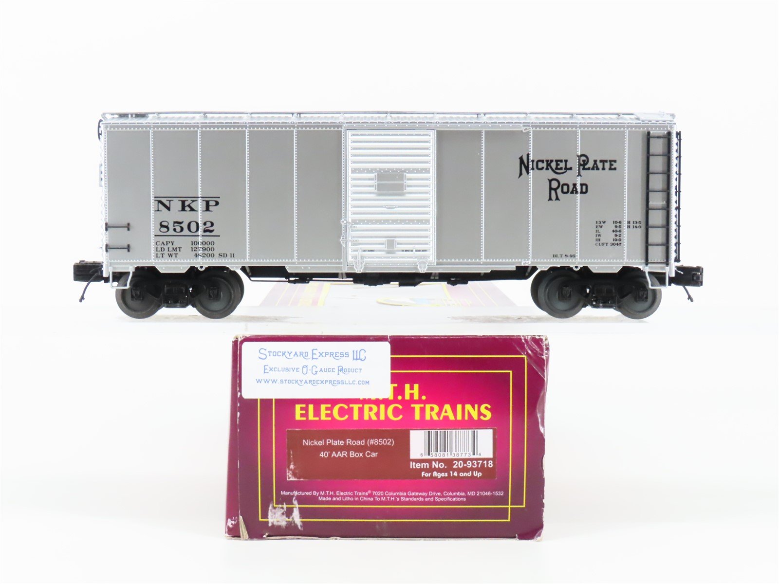 O Gauge 3-Rail MTH 20-93718 NKP Nickel Plate Road 40' Single Door Box Car #8502