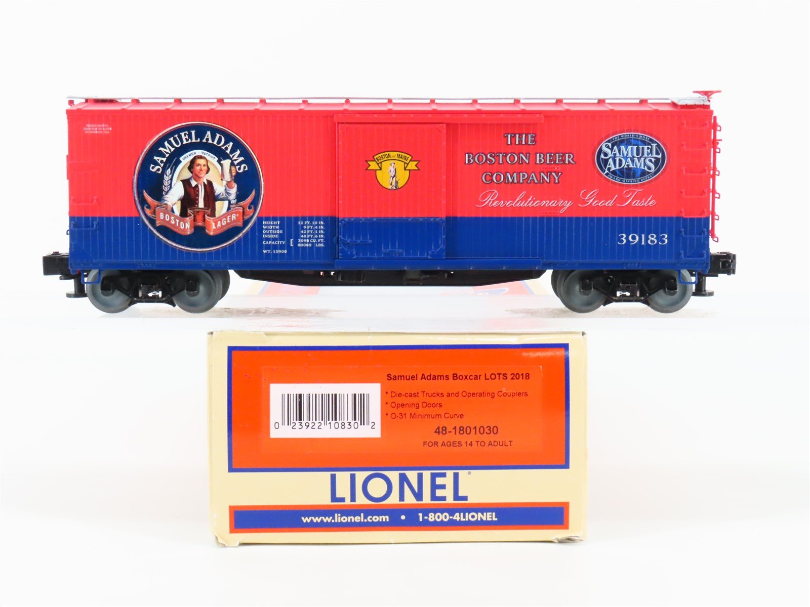 O Gauge 3-Rail Lionel 48-1801030 LOTS 2018 Samuel Adams Beer Box Car #39183