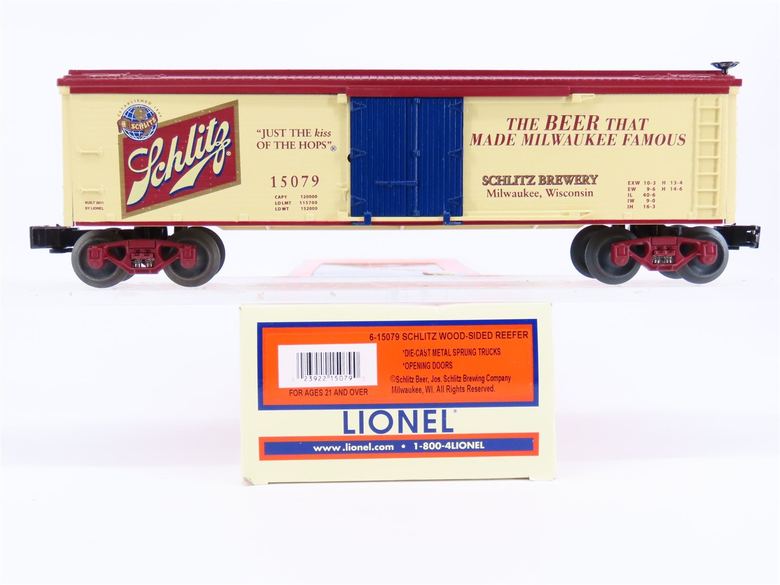 O Gauge 3-Rail Lionel 6-15079 Schlitz Beer Wood Sided Reefer #15079