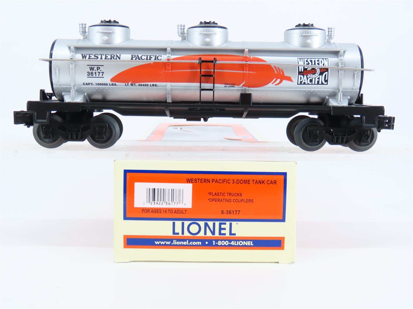 O Gauge 3-Rail Lionel 6-36177 WP Western Pacific Feather 3-Dome Tank Car #36177