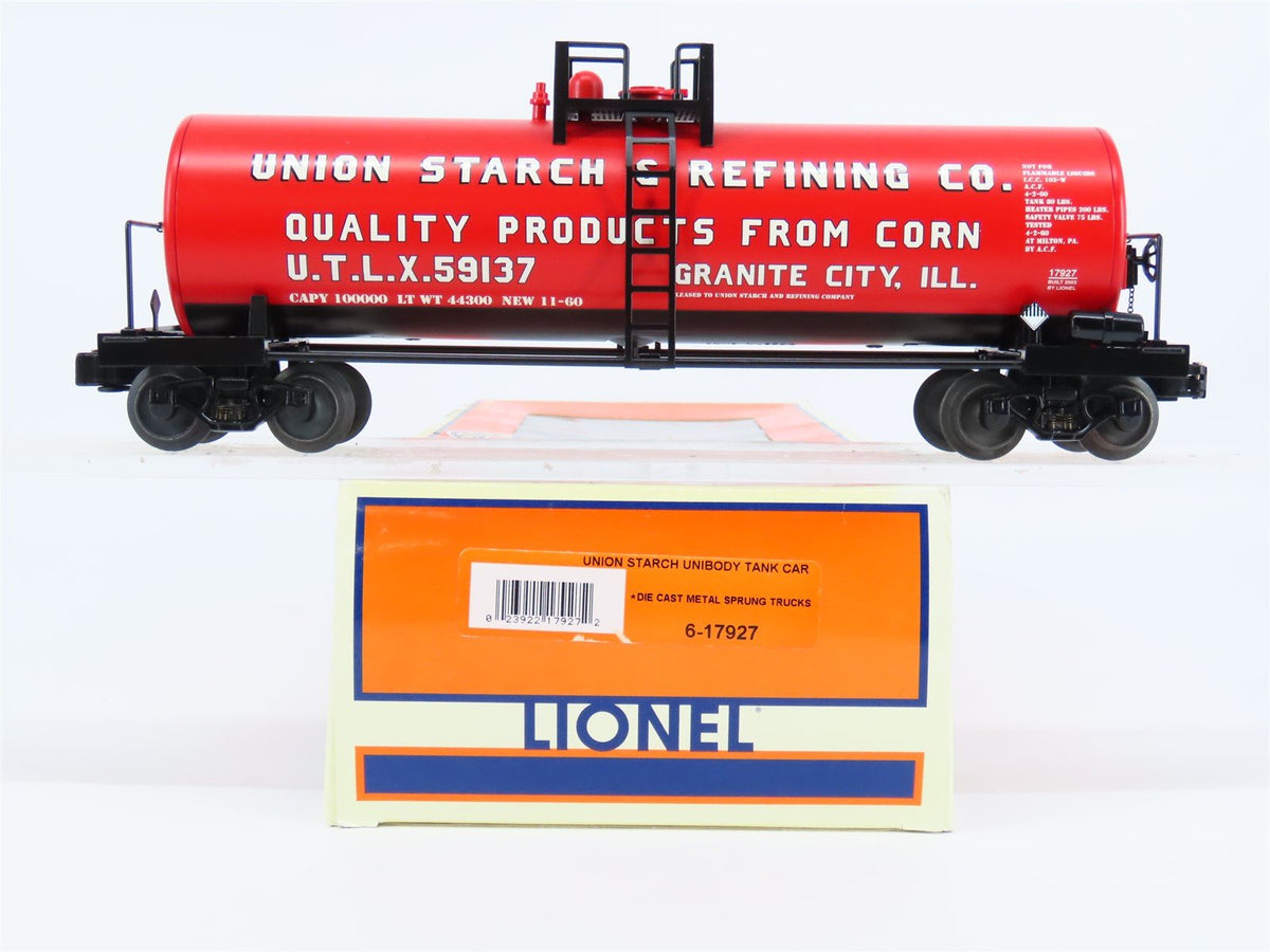 O Gauge 3-Rail Lionel 6-17927 UTLX Union Starch Unibody Tank Car #59137