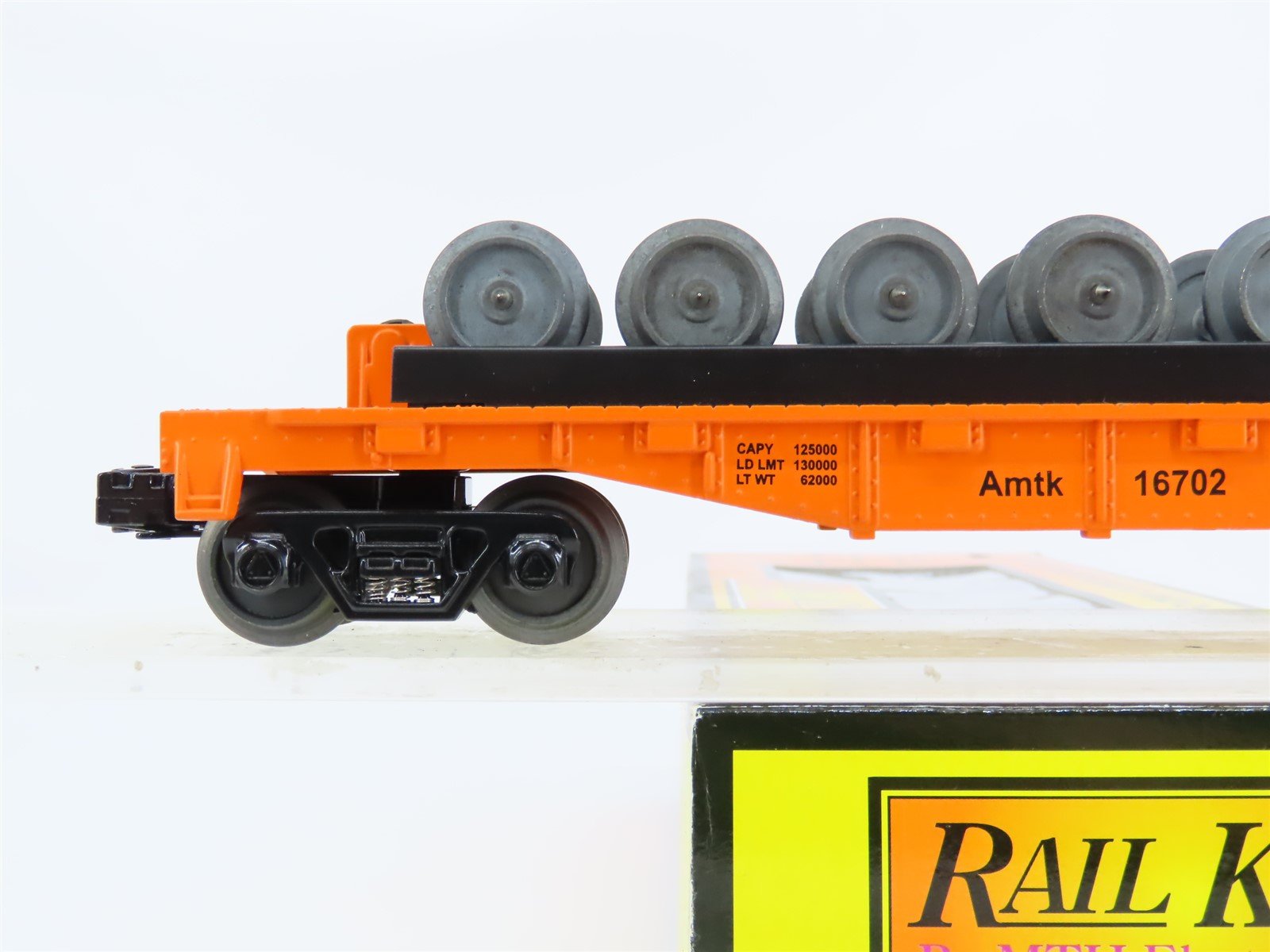 O Gauge 3-Rail MTH Rail King 30-76079 Amtrak Flat Car #16702 w/ Wheel Set
