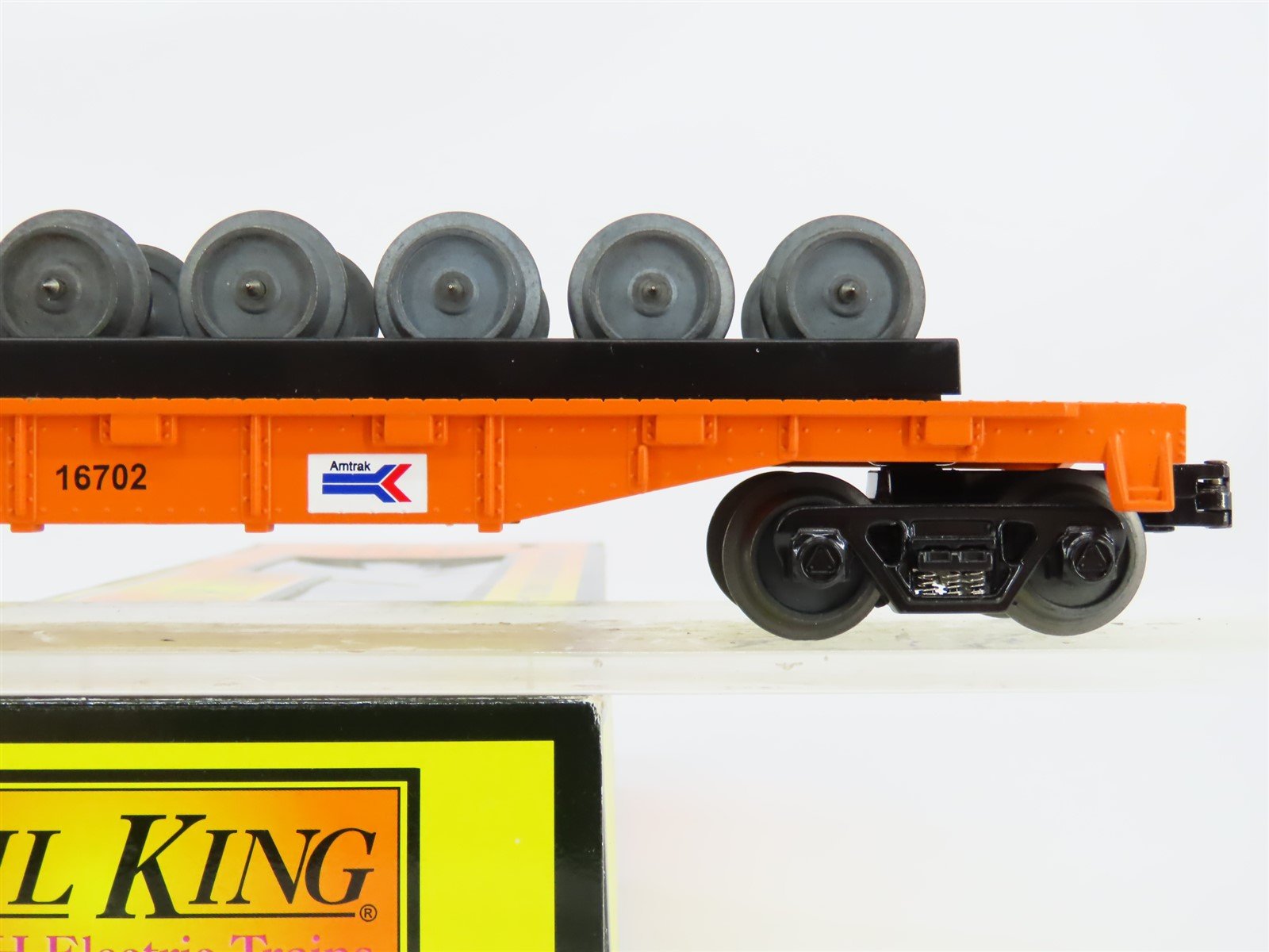 O Gauge 3-Rail MTH Rail King 30-76079 Amtrak Flat Car #16702 w/ Wheel Set