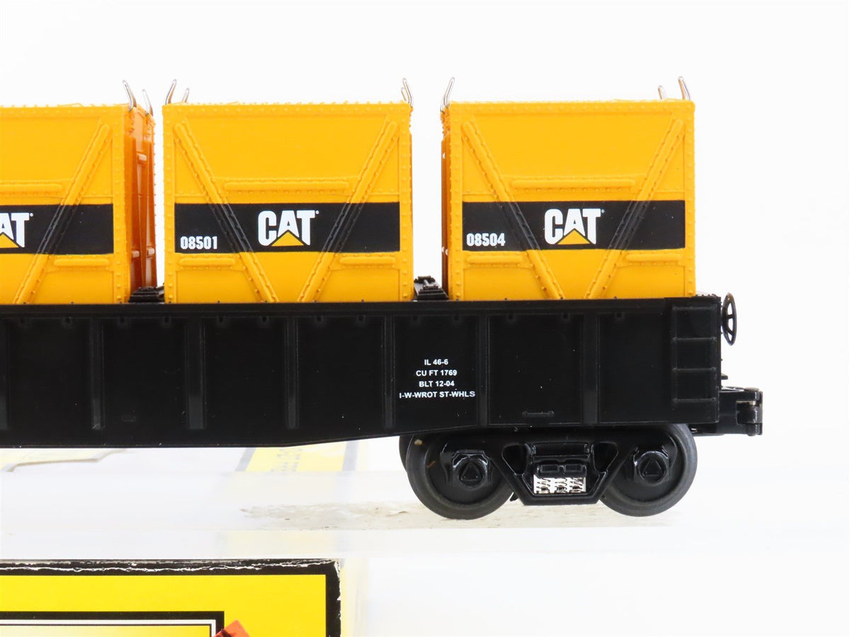 O Gauge 3-Rail MTH Rail King 30-7268 CAT Caterpillar Gondola #8704 w/ Containers