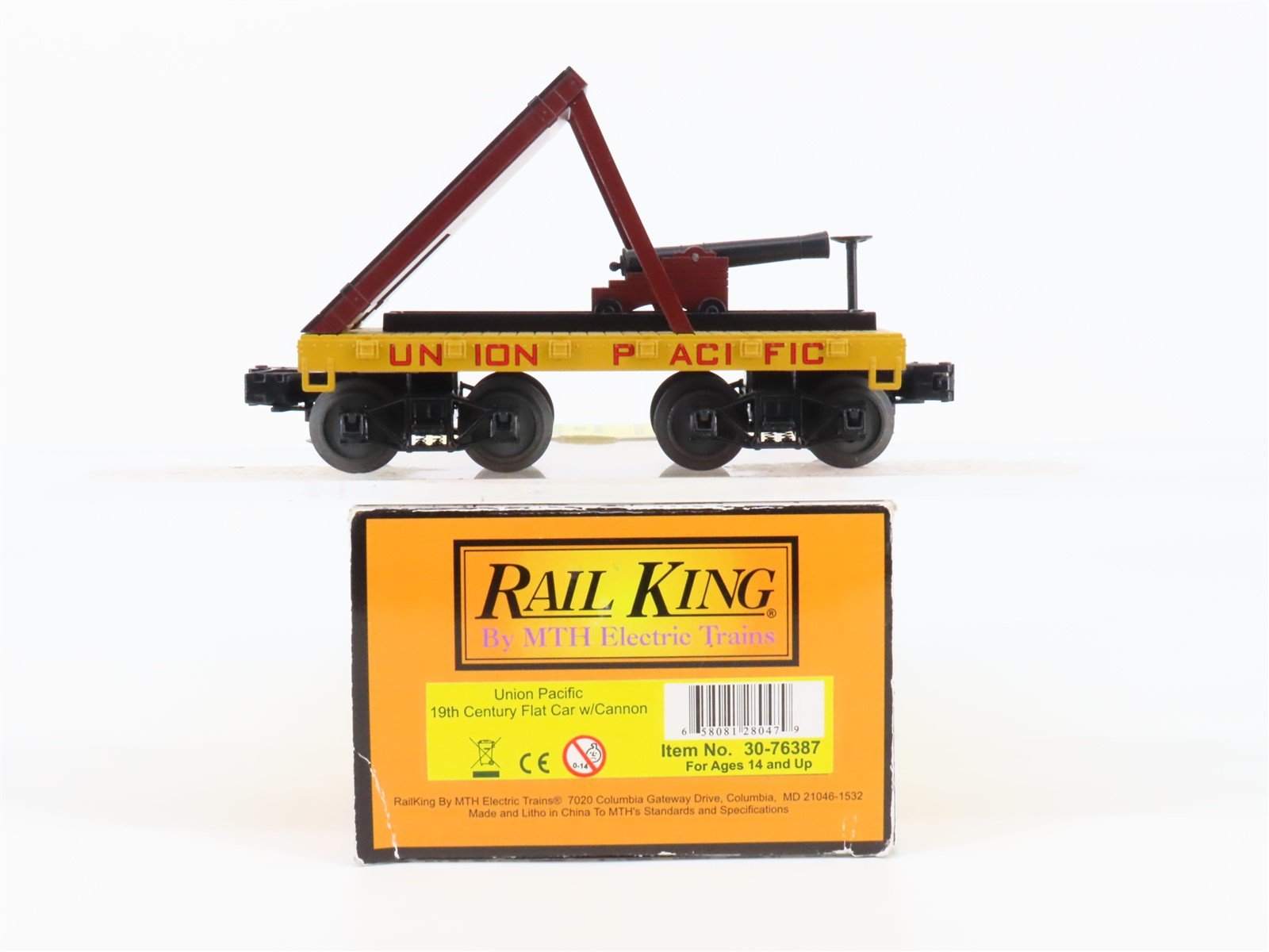 O Gauge 3-Rail MTH Rail King 30-76387 UP Union Pacific Flat Car w/ Cannon
