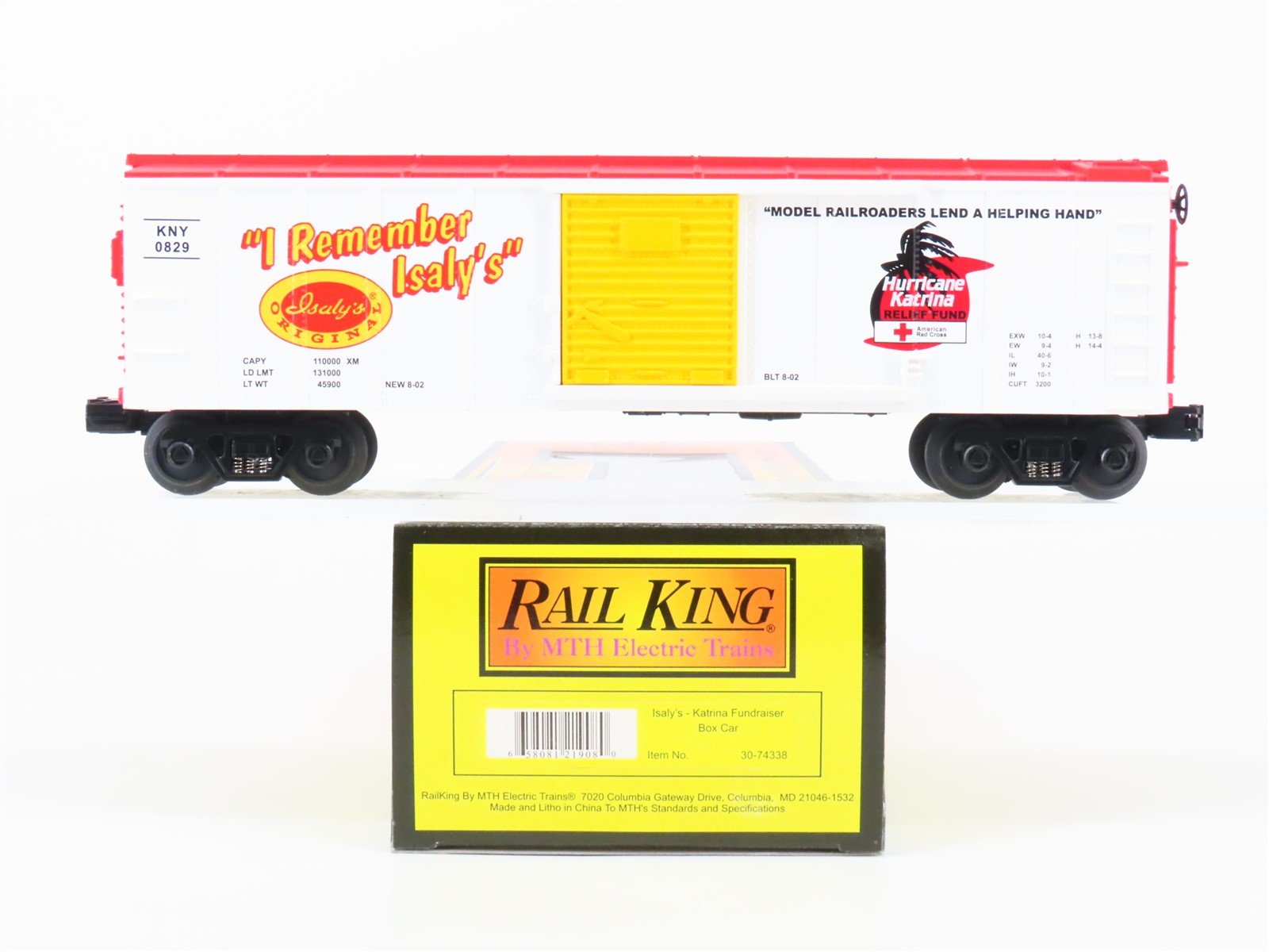 O Gauge 3-Rail MTH Rail King 30-74338 KNY Isaly's Katrina Fundraiser Box Car