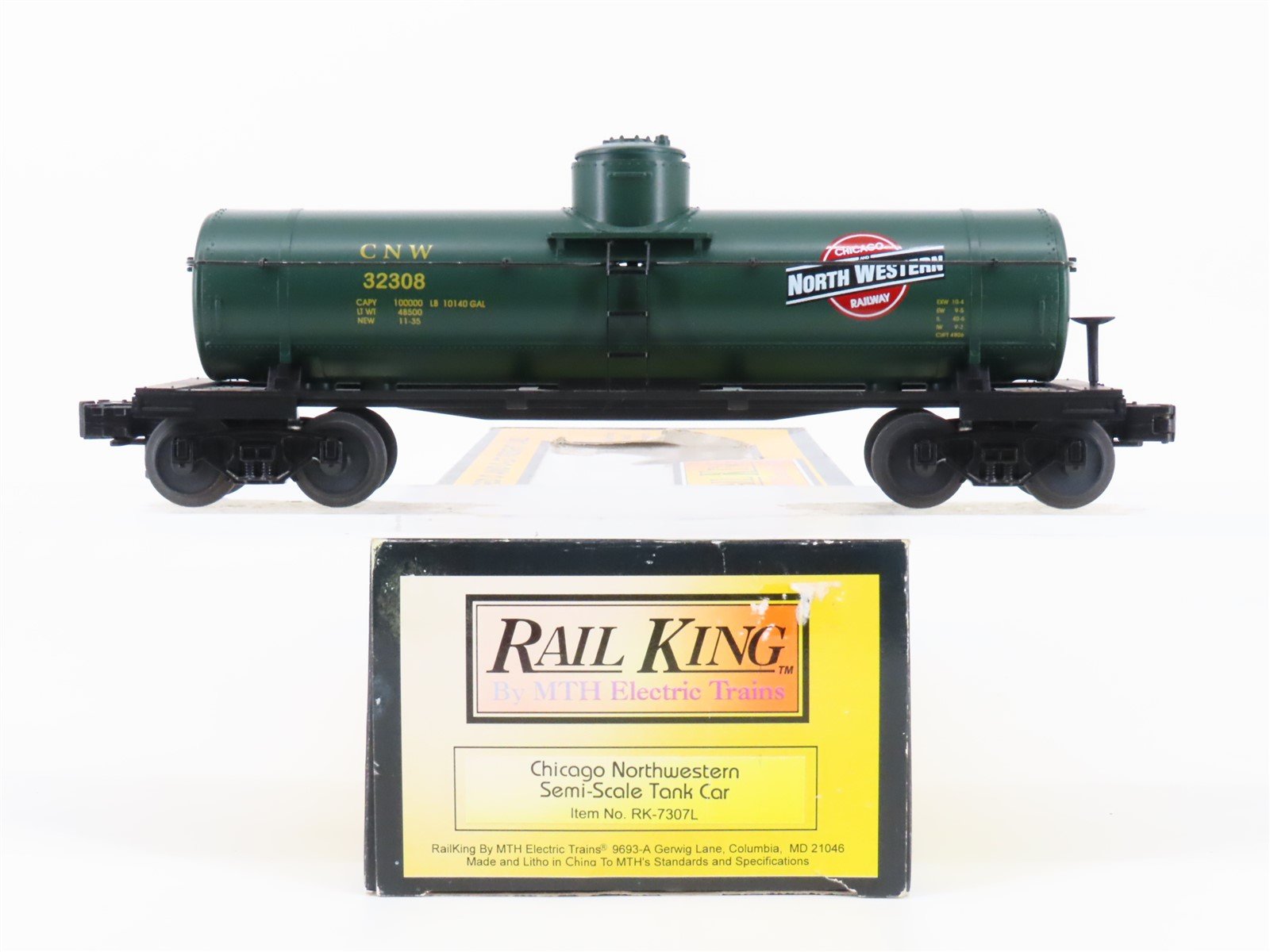 O Gauge 3-Rail MTH Rail King RK-7307L CNW Chicago North Western Tank Car #32308