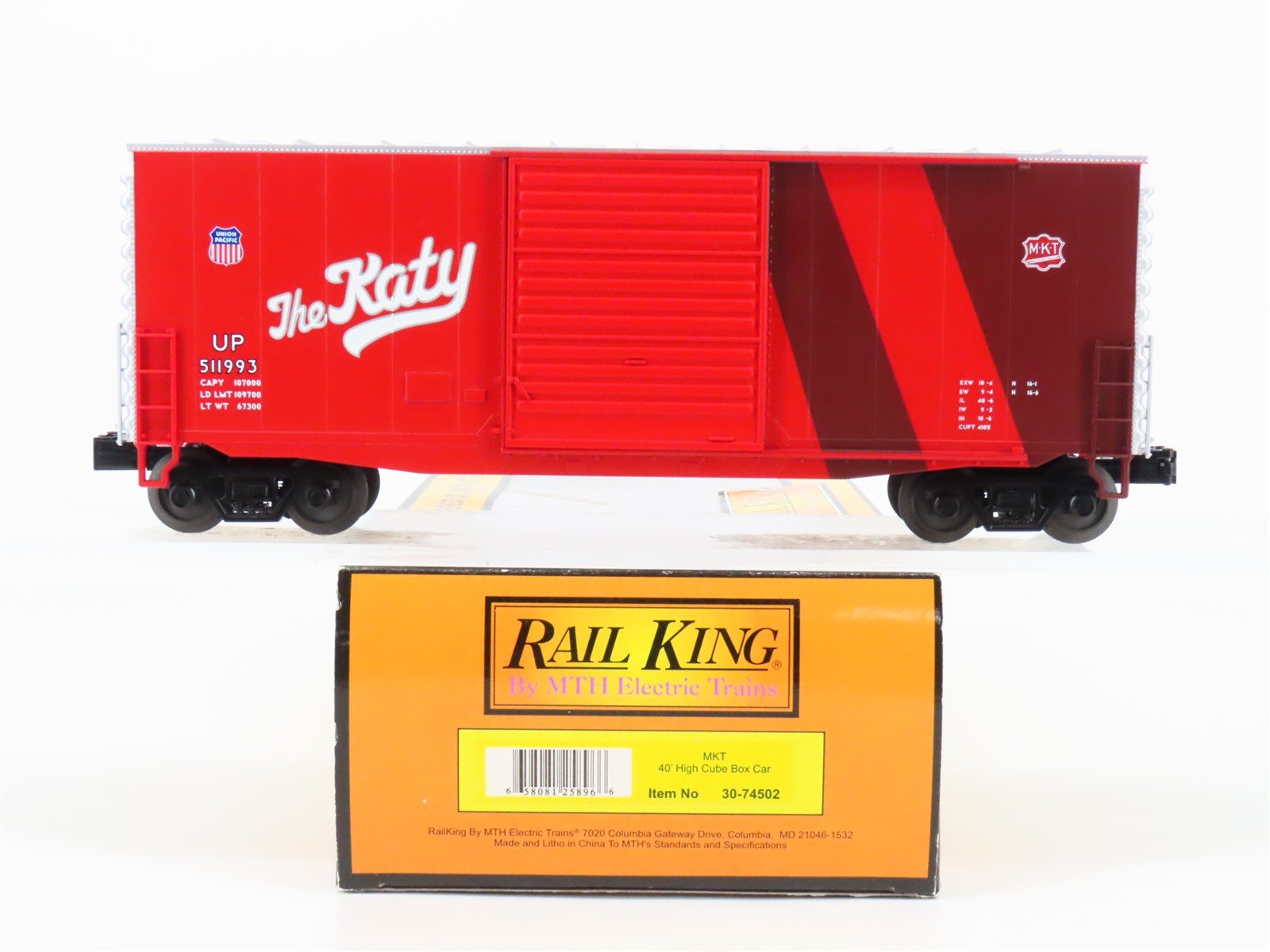 O Gauge 3-Rail MTH Rail King 30-74502 UP MKT Katy 40' Box Car #511993