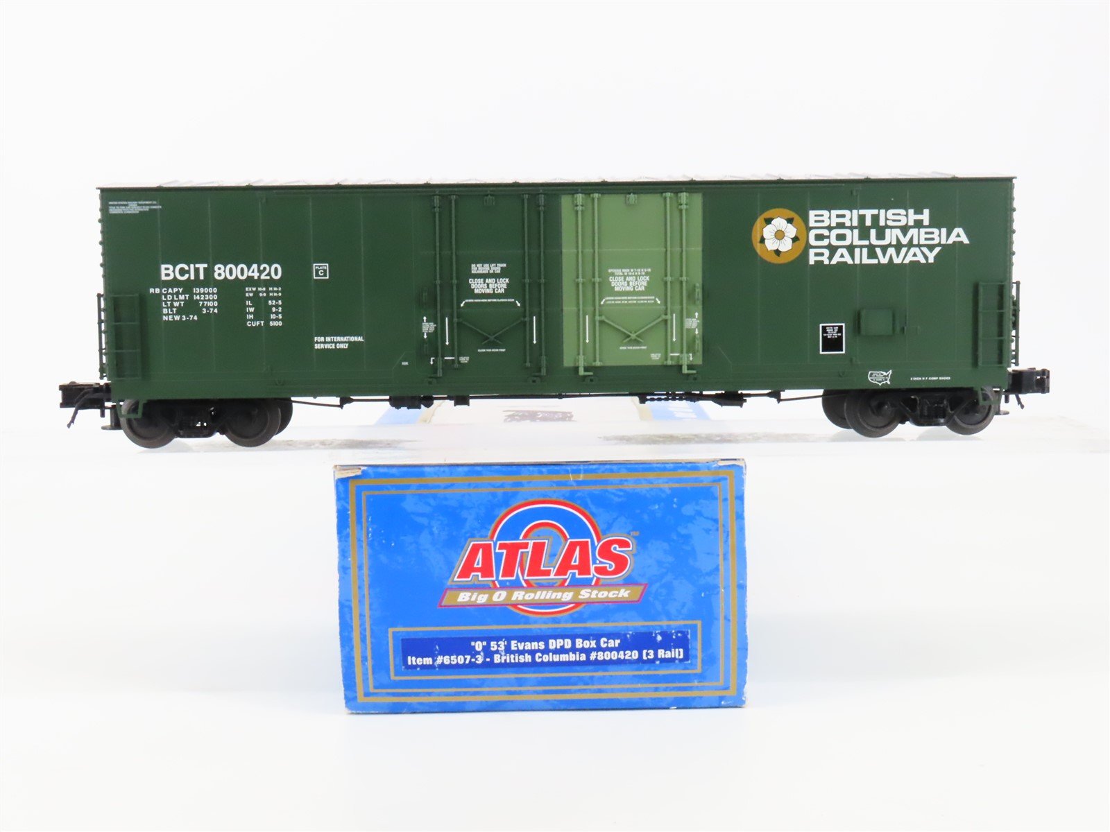 O Gauge 3-Rail Atlas 6507-3 BCIT British Columbia Railway 53' Box Car #800420