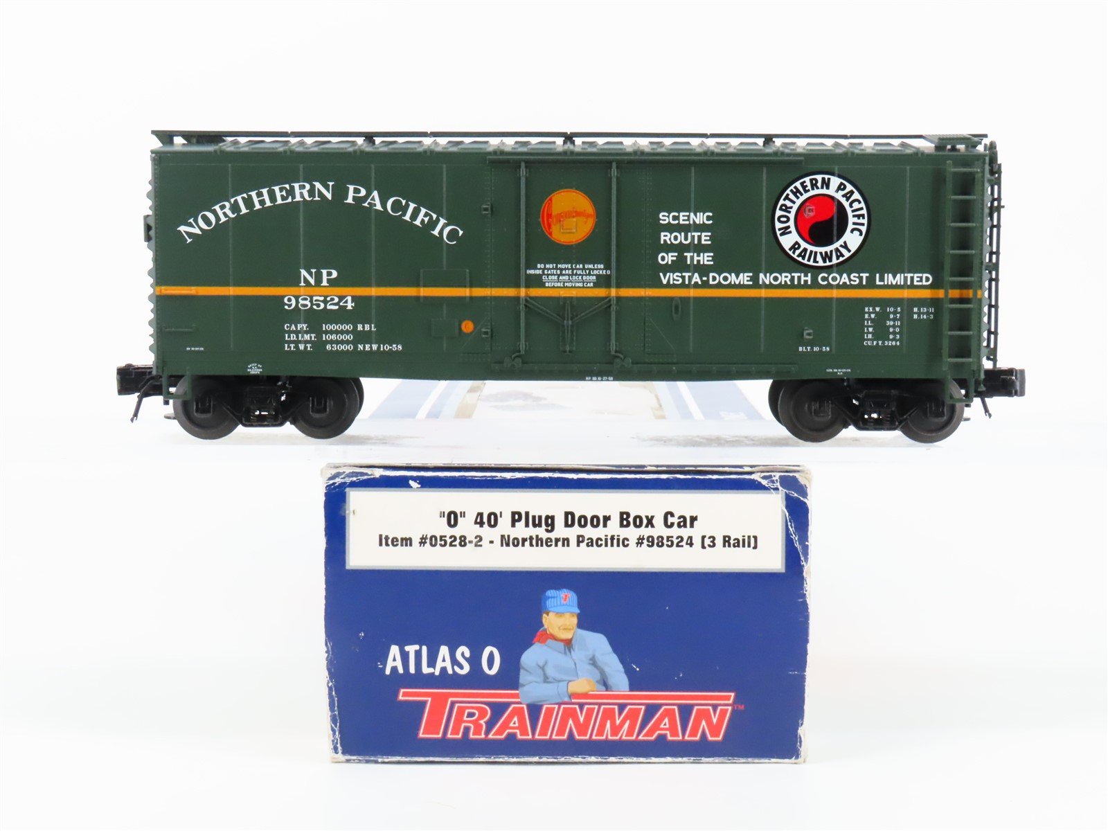 O Gauge 3-Rail Atlas #0528-2 NP Northern Pacific 40' Plug Door Box Car #98524