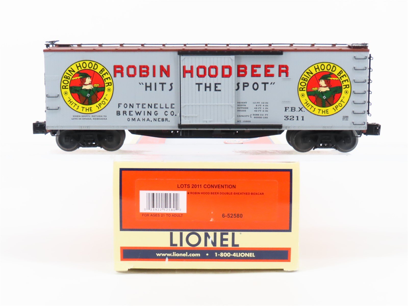 O Gauge 3-Rail Lionel 6-52580 LOTS 2011 FBX Robin Hood Beer Box Car #3211