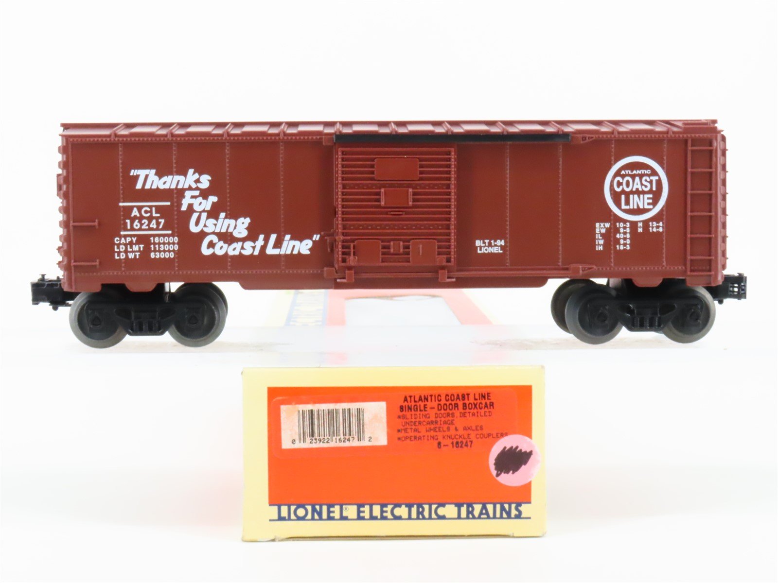 O Gauge 3-Rail Lionel 6-16247 ACL Atlantic Coast Line Single Door Box Car #16247
