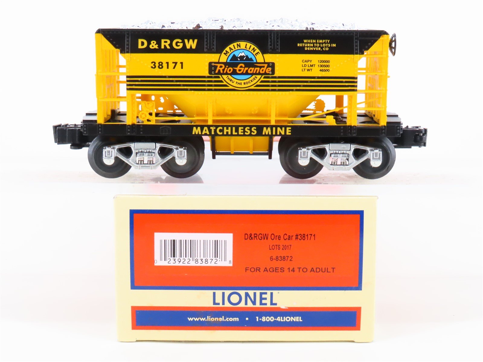 O Gauge 3-Rail Lionel 6-83872 LOTS 2017 D&RGW Rio Grande Ore Car #38171