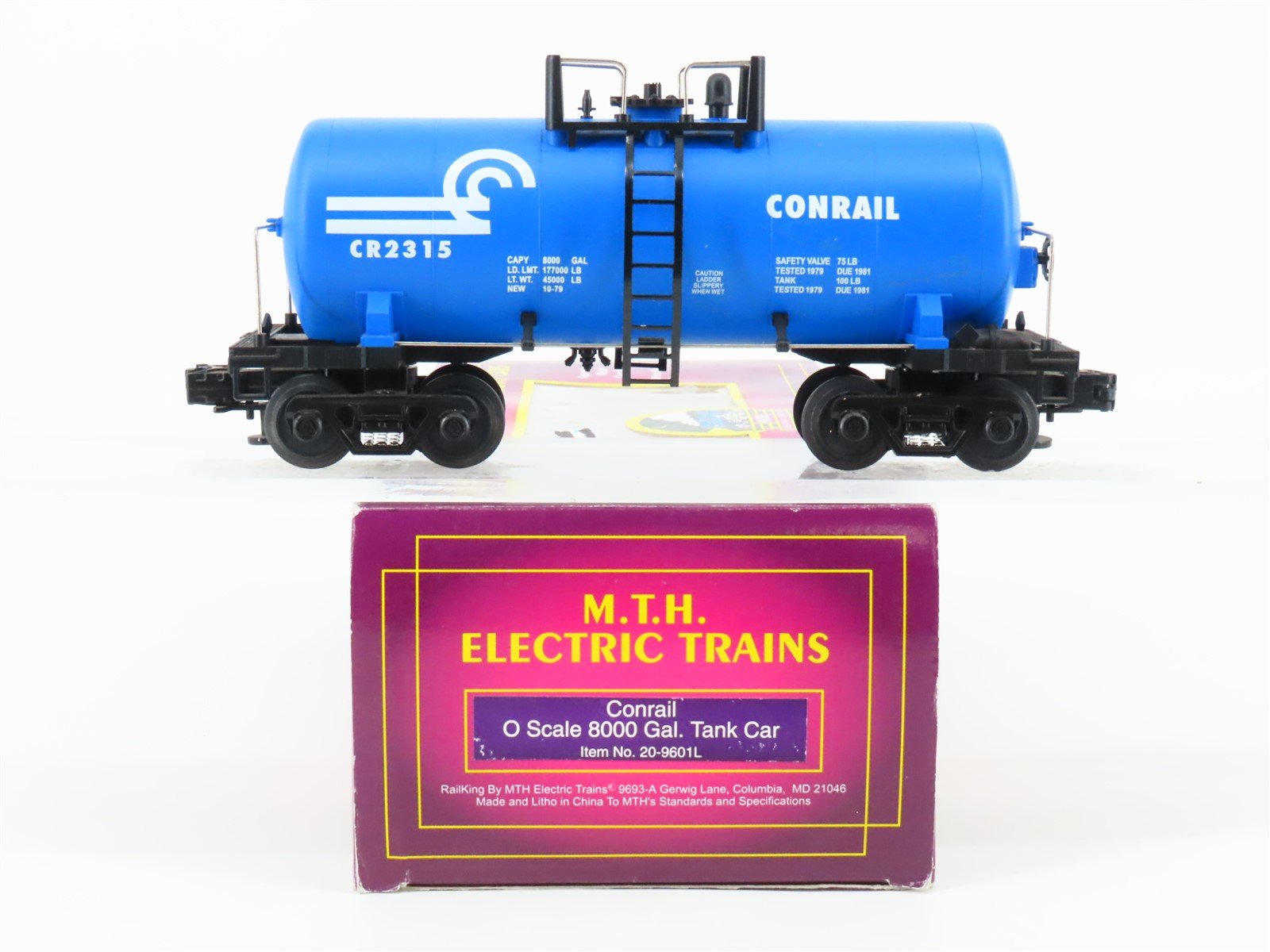 O Gauge 3-Rail MTH 20-9601L CR Conrail Railroad 8,000 Gallon Tank Car #2315
