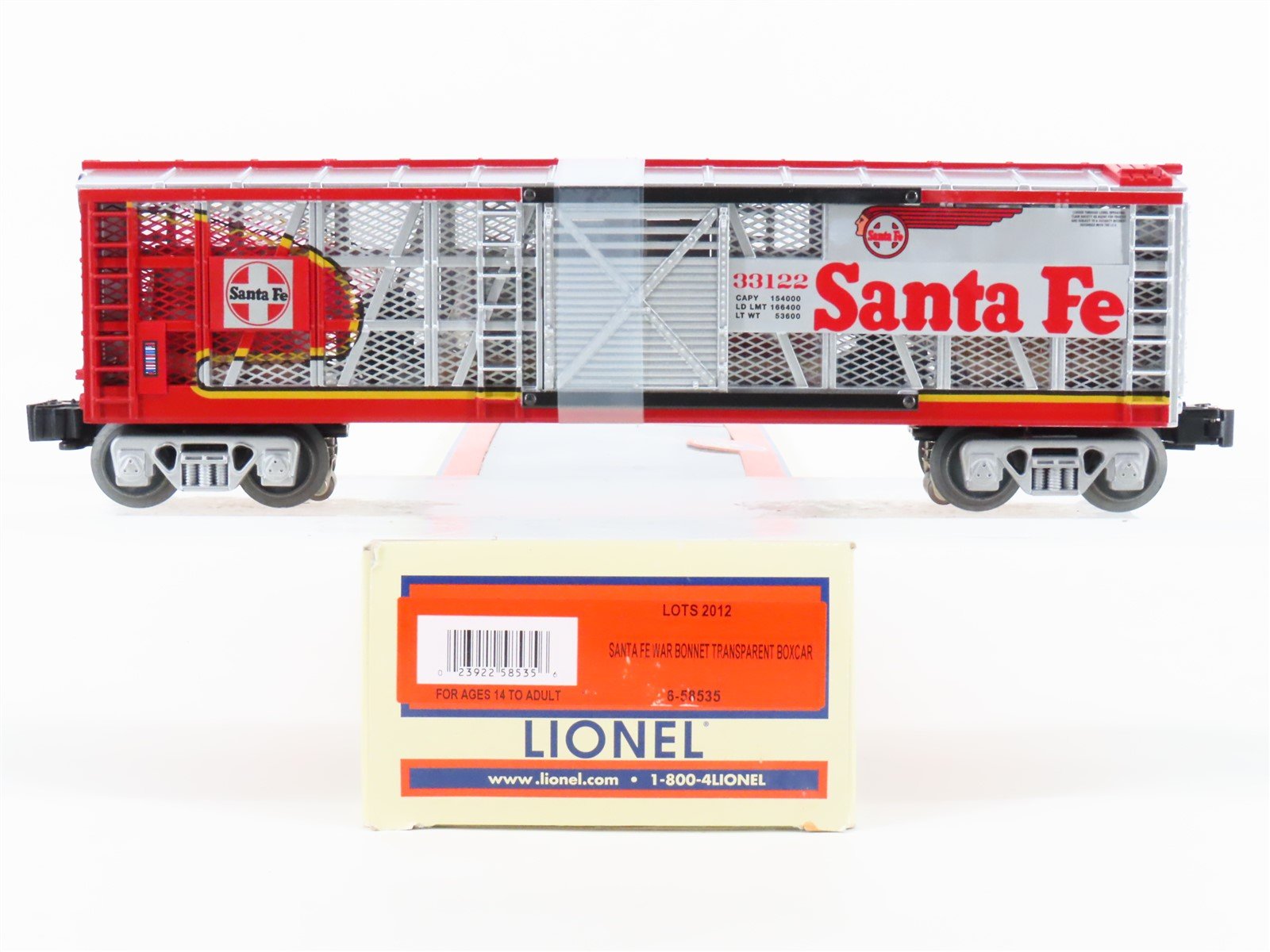 O Gauge 3-Rail Lionel 6-58535 LOTS 2012 ATSF Transparent Boxcar #33122 w/ Light