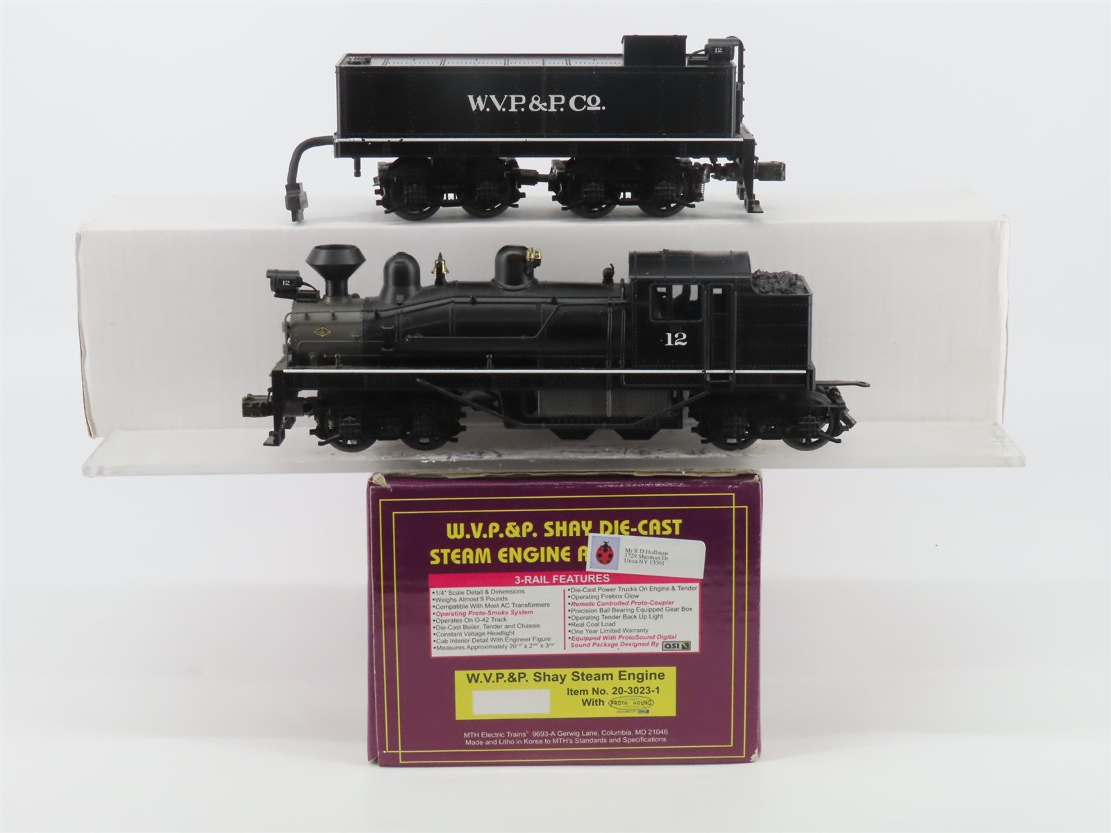 O Gauge 3-Rail MTH 20-3023-1 WVP&P Railway Shay Steam Locomotive #12 wSound