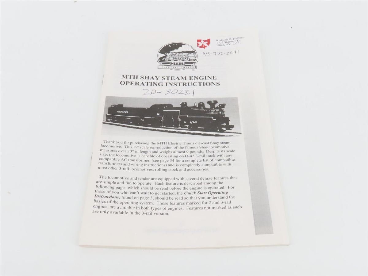 O Gauge 3-Rail MTH 20-3023-1 WVP&amp;P Railway Shay Steam Locomotive #12 wSound