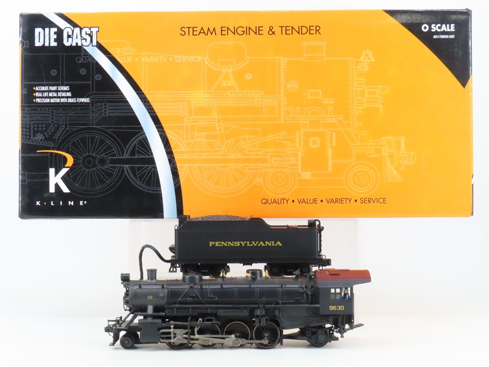 O Gauge 3-Rail K-Line K3680-9630W PRR Pennsylvania 2-8-2 Steam #9630 w/ Sound