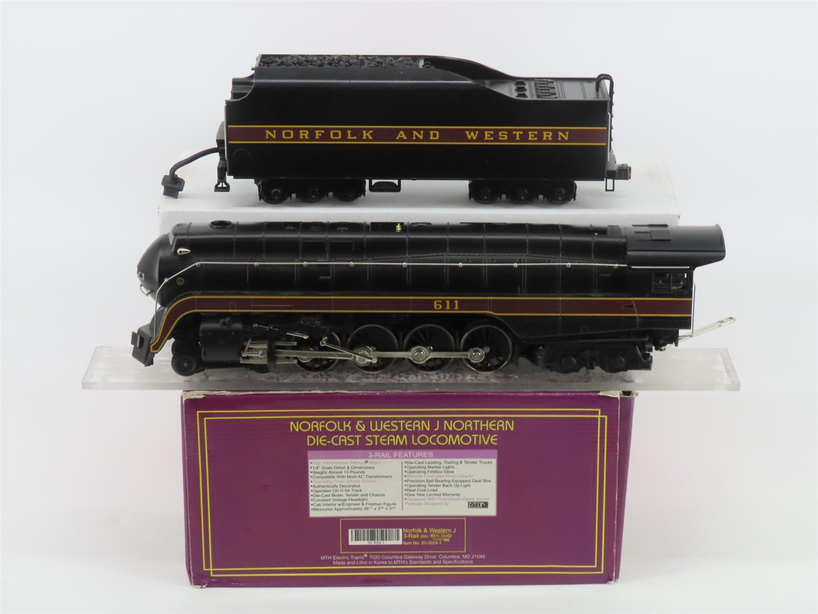 O Gauge 3-Rail MTH 20-3024-1 N&W Norfolk & Western 4-8-4 Steam #611 w/Sound
