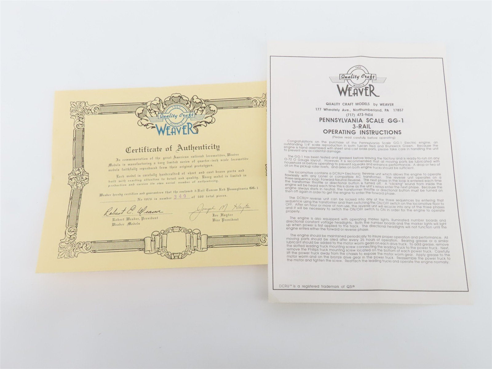 O Gauge 3-Rail Weaver PRR Pennsylvania GG1 Electric Locomotive #4876 BRASS