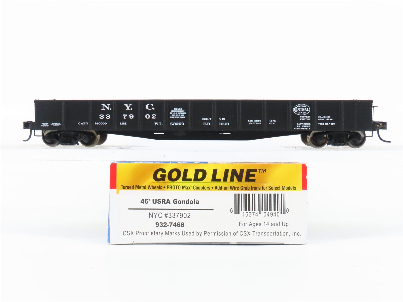 HO Scale Walthers Gold Line 932-7468 NYC New York Central 46' Gondola #337902