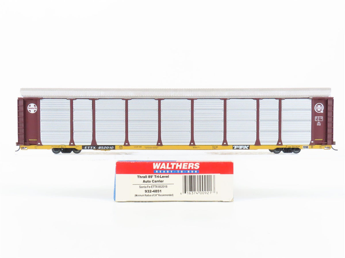 HO Scale Walthers 932-4851 ASTF ETTX Santa Fe 89&#39; Tri-Level Auto Carrier #852018