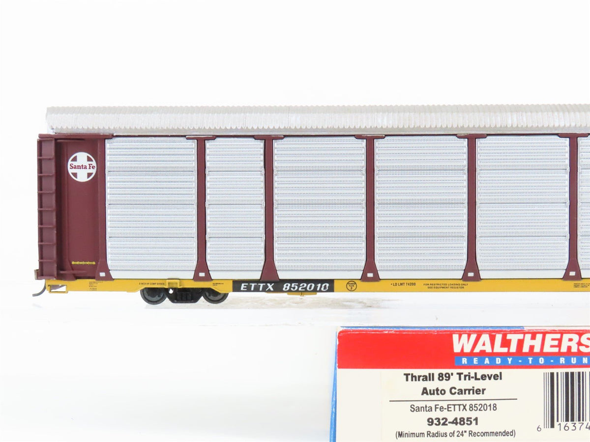 HO Scale Walthers 932-4851 ASTF ETTX Santa Fe 89&#39; Tri-Level Auto Carrier #852018