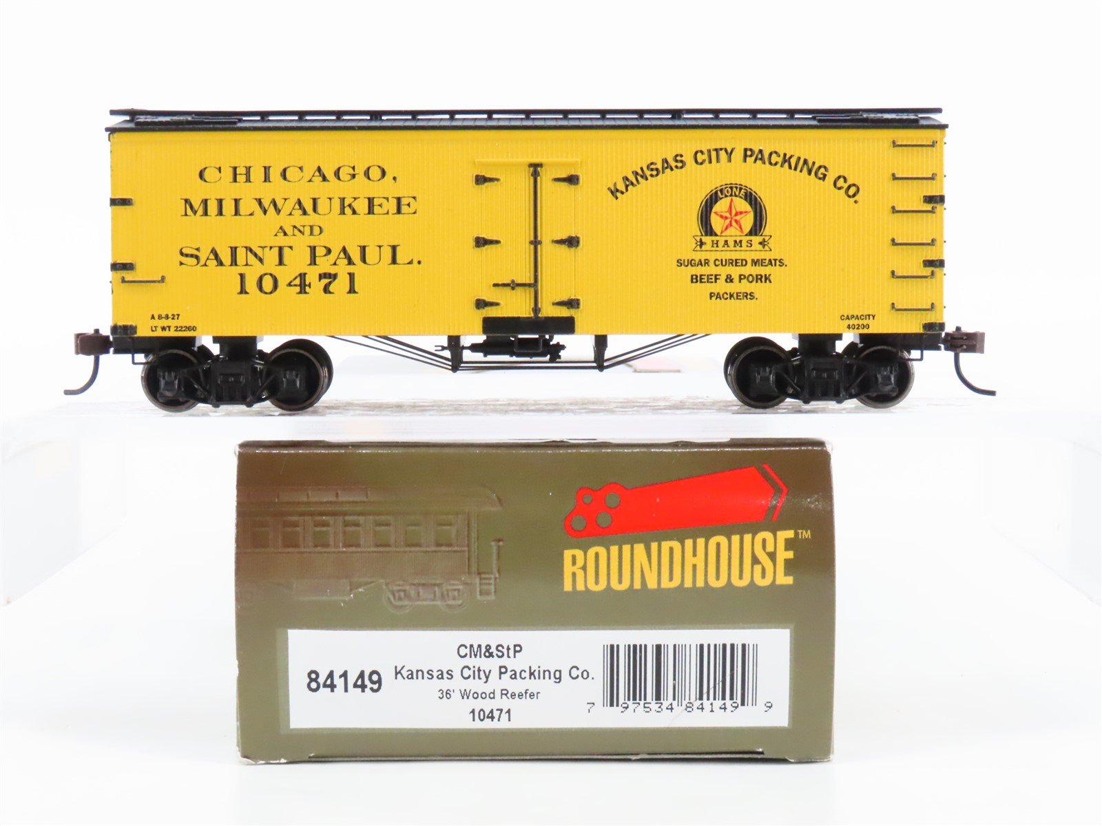 HO Scale Roundhouse 84149 CM&StP Kansas City Packing Co 36' Wood Reefer #10471