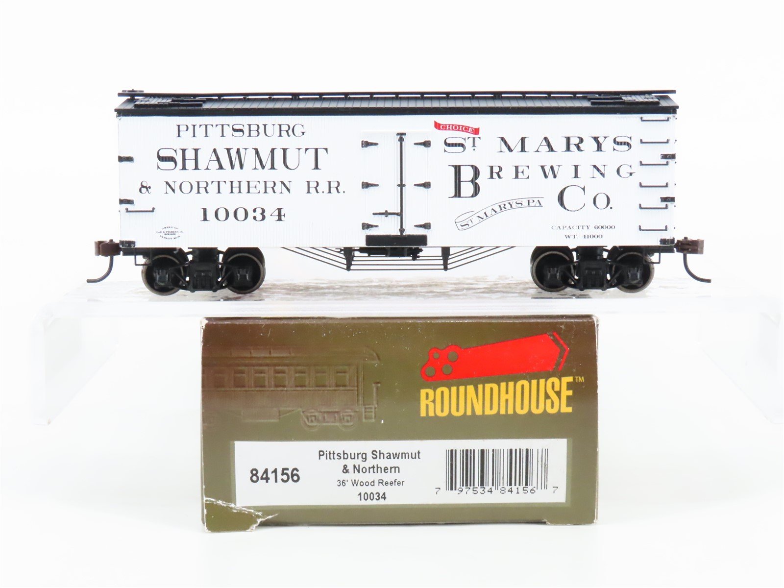 HO Roundhouse 84156 PS&NRR Pittsburgh Shawmut & Northern 36' Wood Reefer #10034