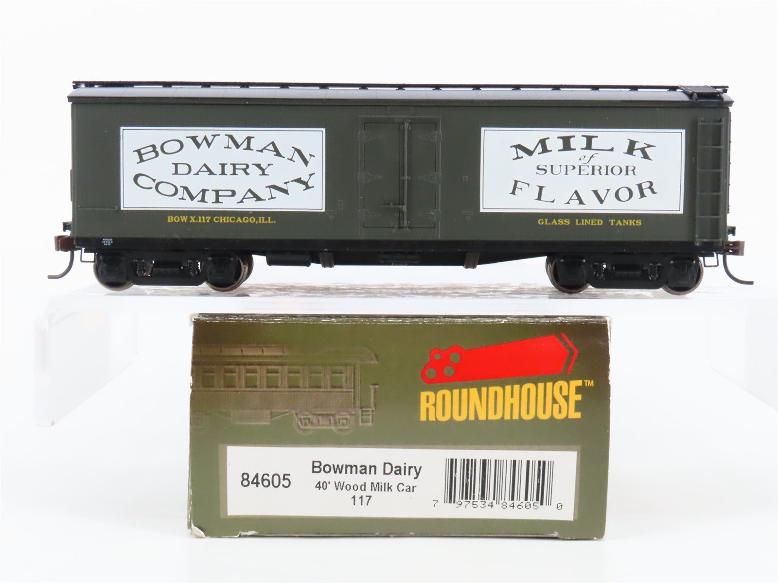 HO Scale Roundhouse 84605 BOWX Bowman Dairy 40' Wood Milk Car #117