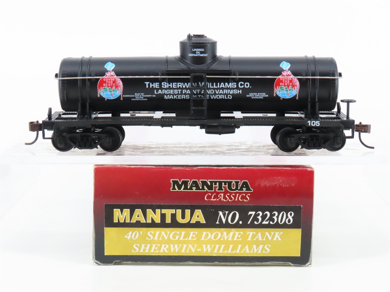 HO Scale Mantua 732308 Sherwin Williams Paint 40' Single Dome Tank Car #105