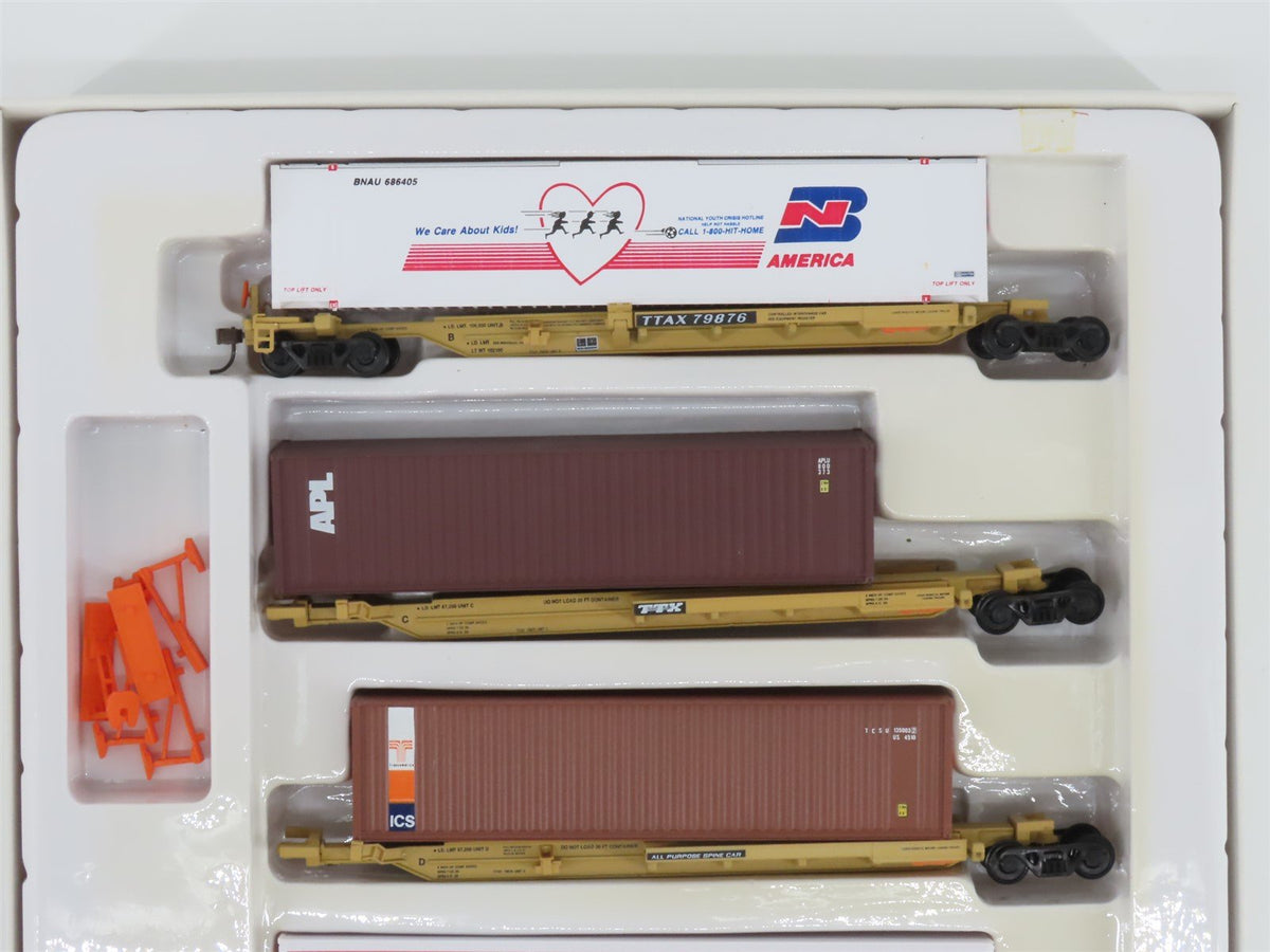 HO Scale Walthers 932-13931 TTX TTAX Spine Cars W/ Containers and Trailers Set