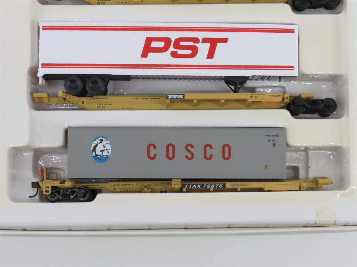 HO Scale Walthers 932-13931 TTX TTAX Spine Cars W/ Containers and Trailers Set