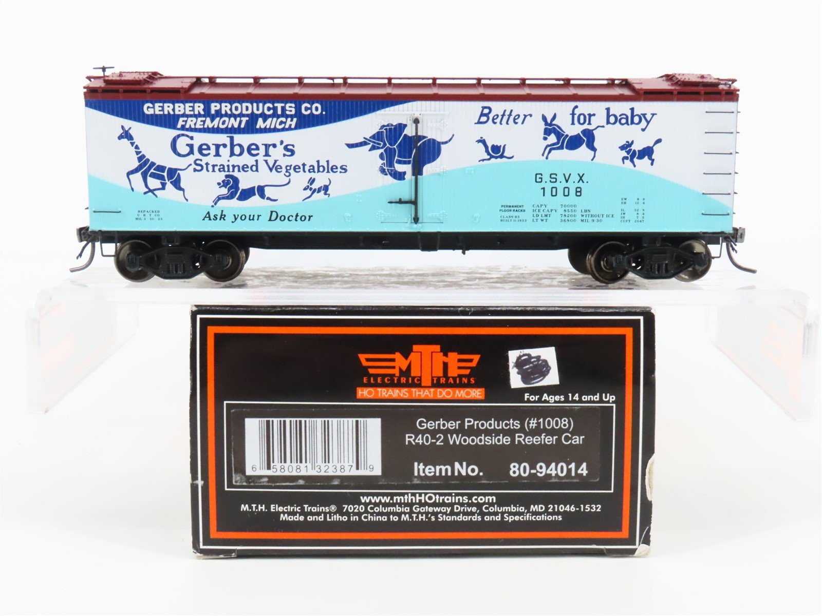 HO Scale MTH 80-94014 GSVX Gerber Products Woodside Reefer #1008