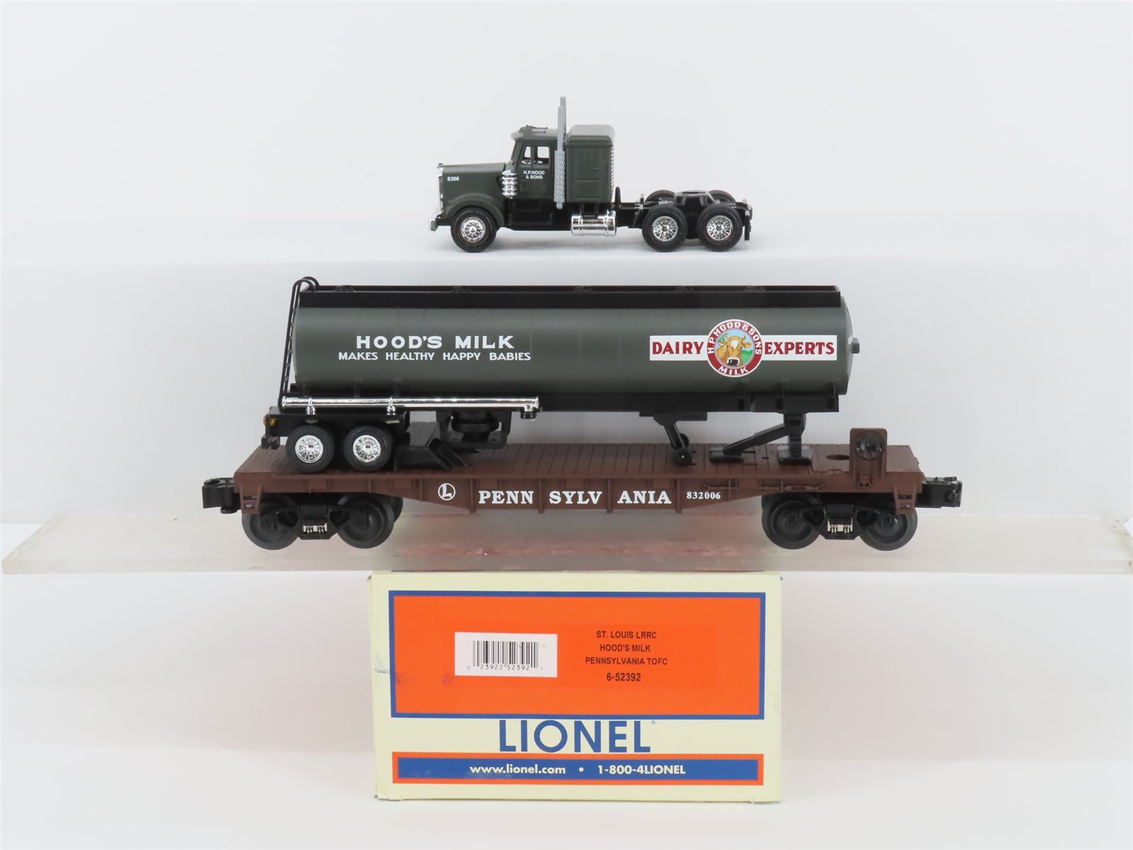 O Gauge 3-Rail Lionel 6-52392 LRRC St Louis PRR Hood's Milk TOFC Flat Car 832006