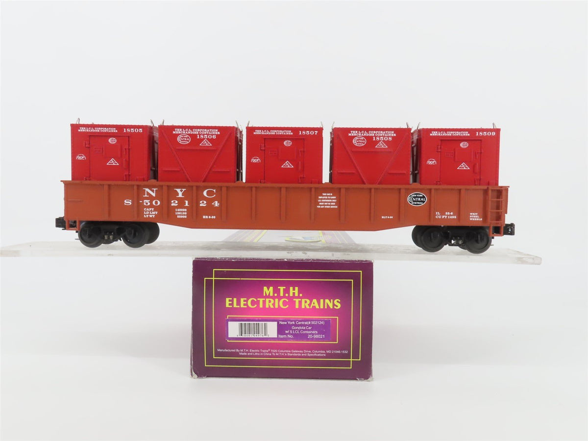 O Gauge 3-Rail MTH 20-98021 NYC New York Central Gondola #502124 w/ Containers