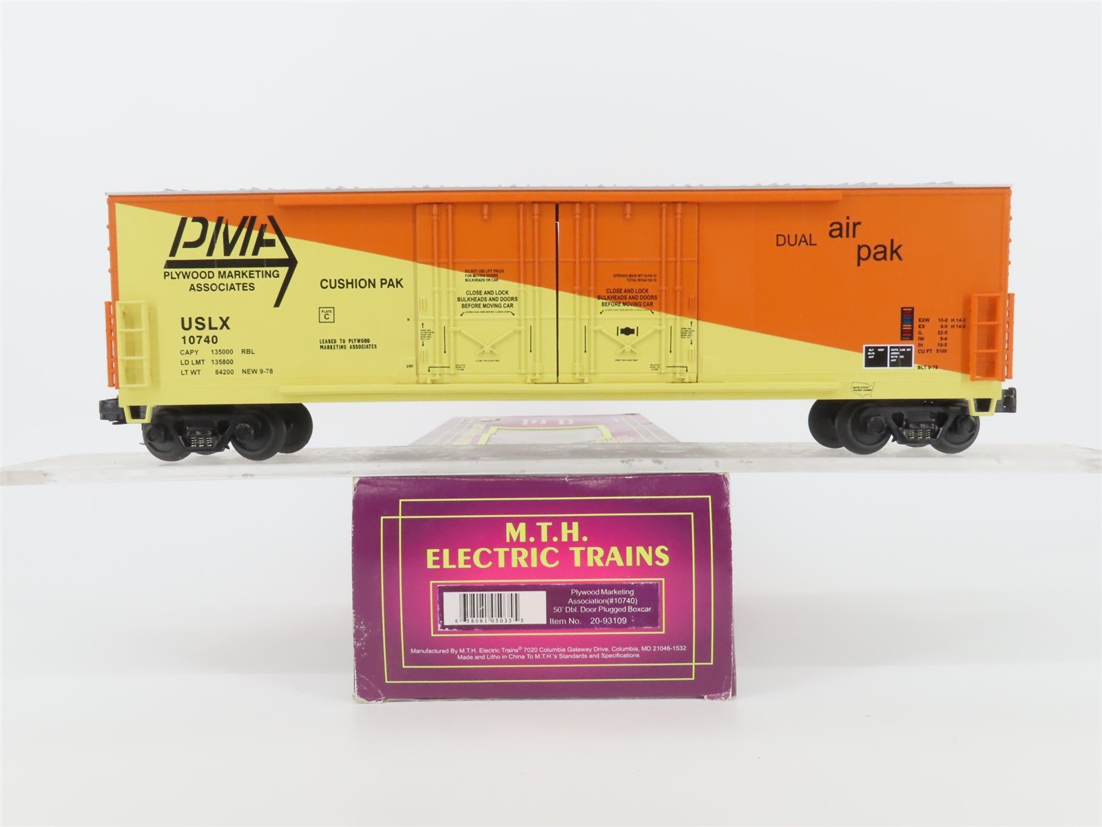 O Gauge 3-Rail MTH 20-93109 USLX PMA Plywood Marketing Associates Box Car #10740