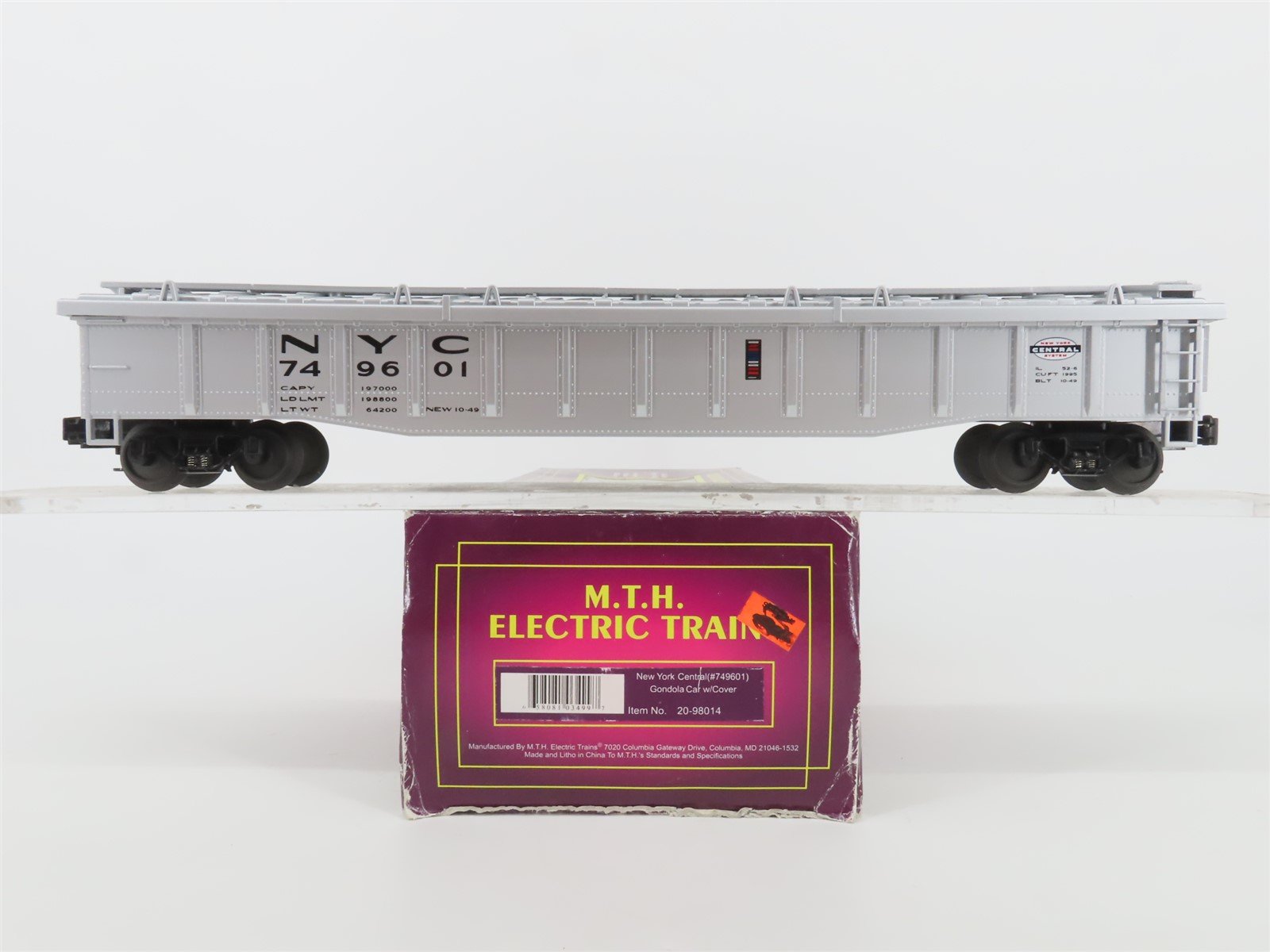 O Gauge 3-Rail MTH 20-98014 NYC New York Central Covered Gondola #749601