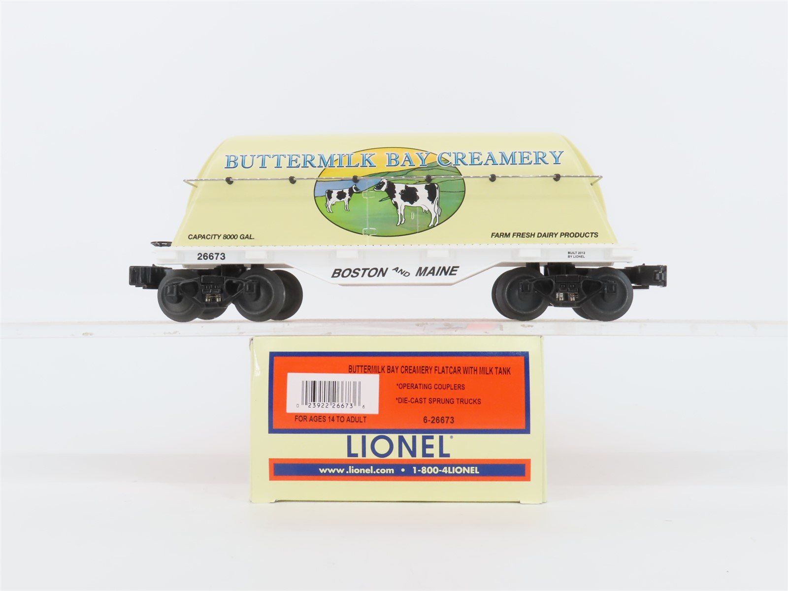 O Gauge 3-Rail Lionel 6-26673 BM Buttermilk Bay Flat Car #26673 w/ Milk Tank