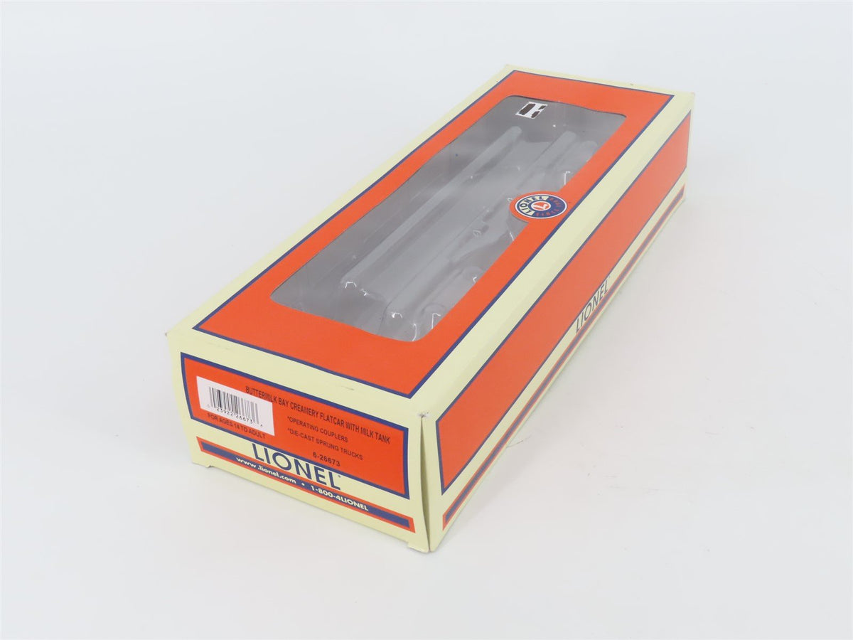 O Gauge 3-Rail Lionel 6-26673 BM Buttermilk Bay Flat Car #26673 w/ Milk Tank