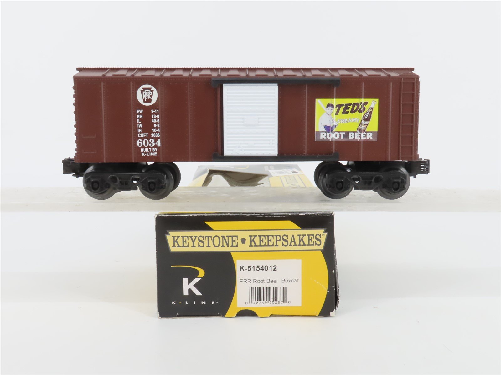 O Gauge 3-Rail K-Line K-5154012 PRR Pennsylvania Root Beer Box Car #6034