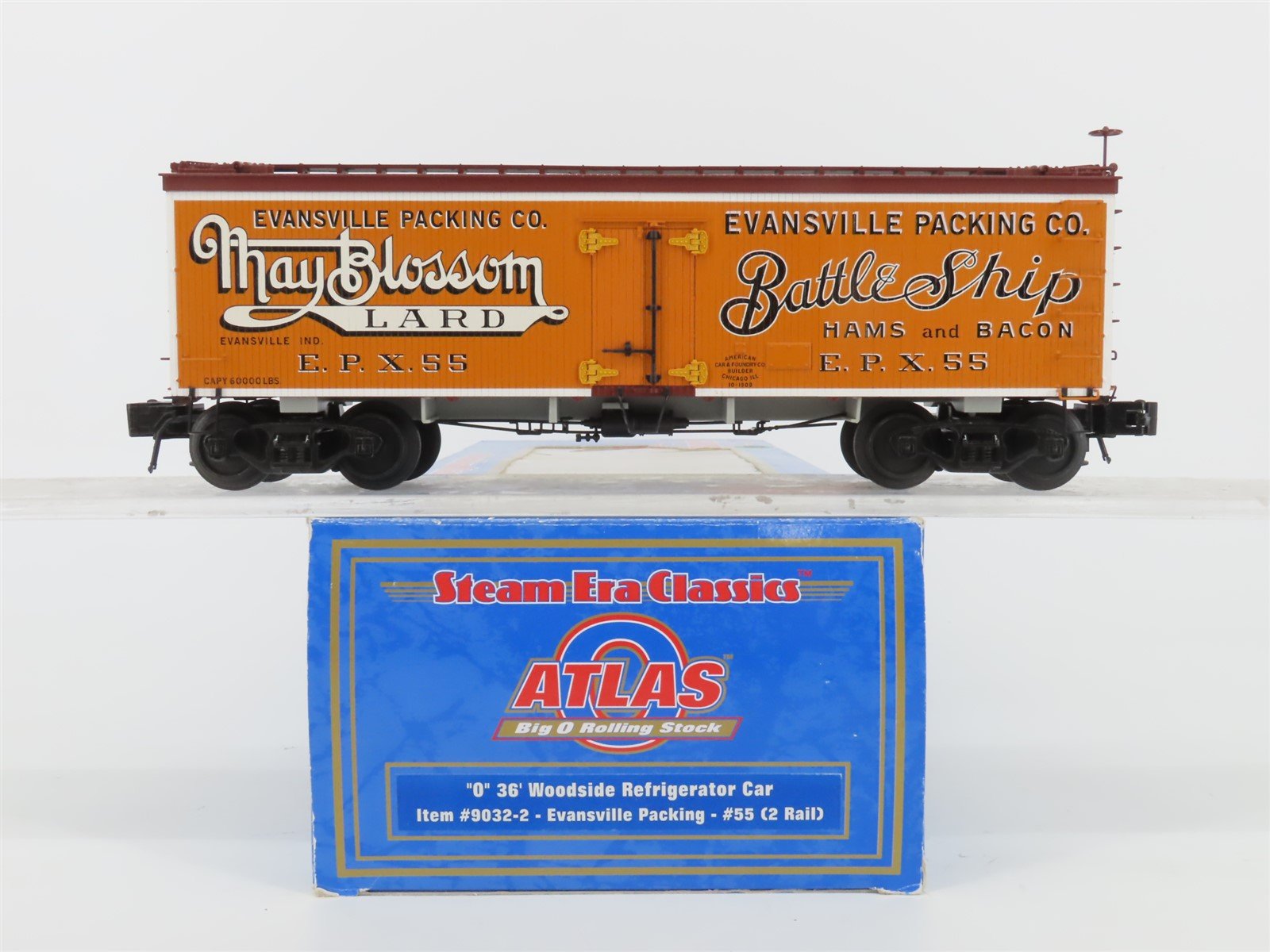 O Gauge 3-Rail Atlas 9032-2 EPX Evansville Packing 36' Woodside Reefer #55