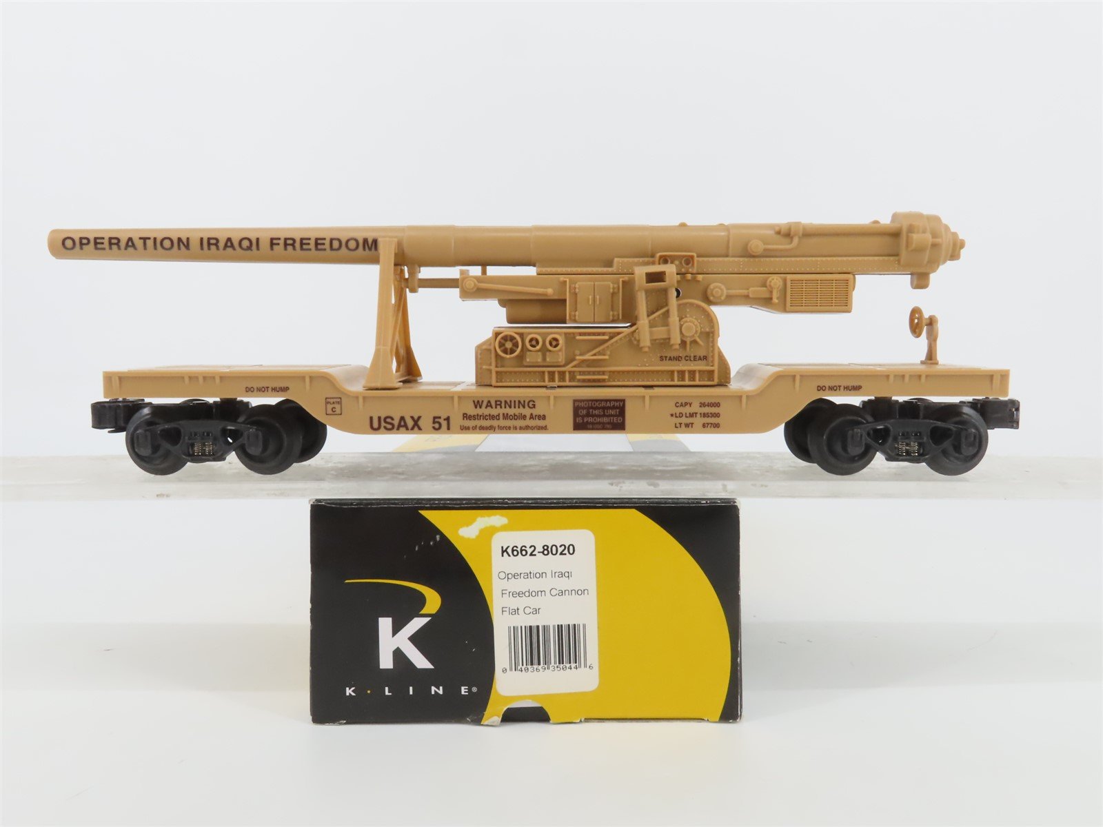 O Gauge 3-Rail K-Line K662-8020 USAX Operation Iraqi Freedom Cannon Flat Car 51