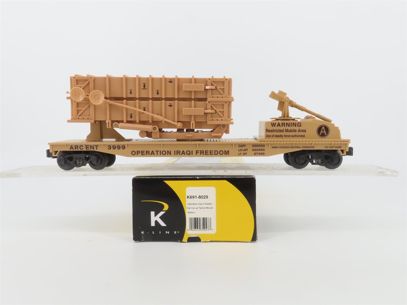 O Gauge 3-Rail K-Line K691-8029 ARCENT Operation Iraqi Freedom Flat Car #3999