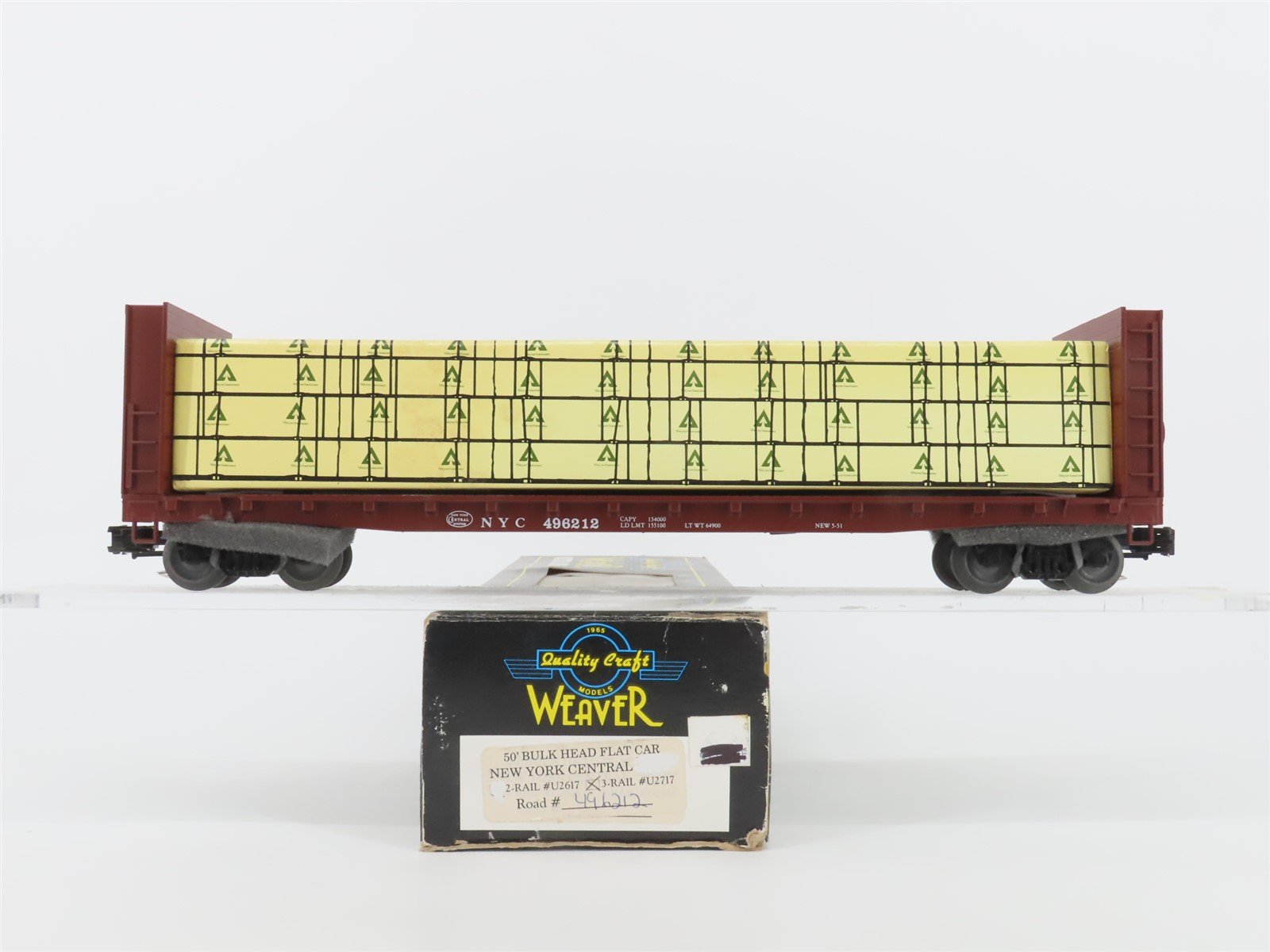 O Gauge 3-Rail Weaver Ultra Line U2717 NYC New York Central Flat Car #496212